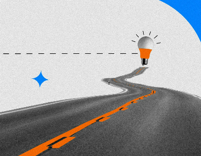 Ilustração de uma estrada levando a uma lâmpada de energia